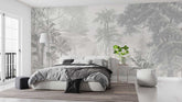 Grey tree print wallpaper with minimalist forest design